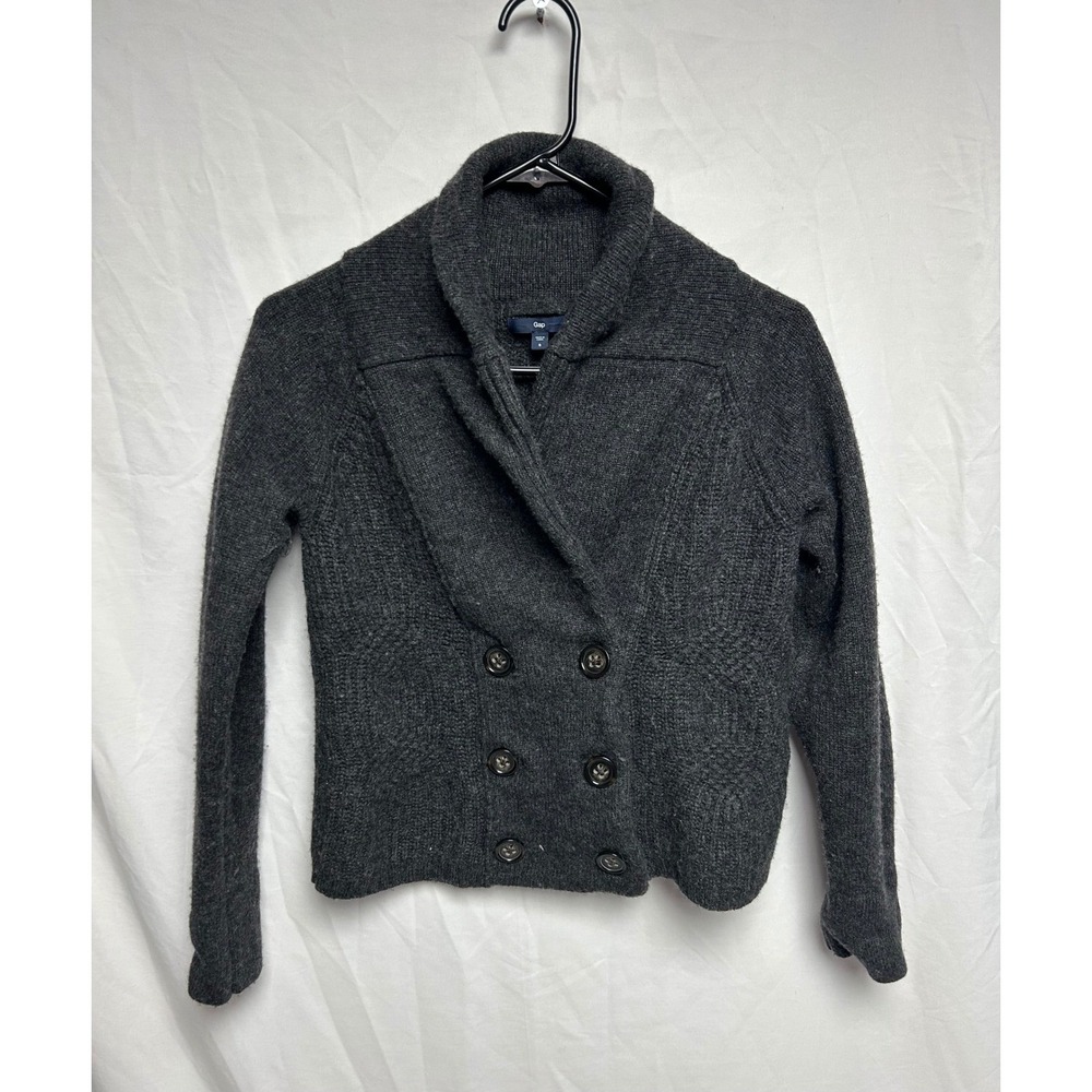 Gap Womens Gray Double Breasted Shawl Collar Knit Cardigan Wool Blend Sweater S